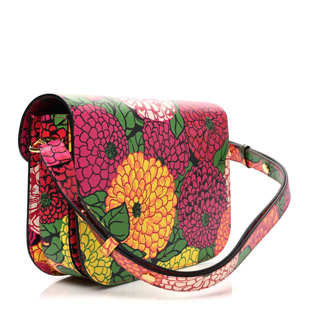 Gucci X KEN SCOTT New Shangai Calfskin Pomponica Print Horsebit 1955 Shoulder Bag Multicolor Fuxia Pompon