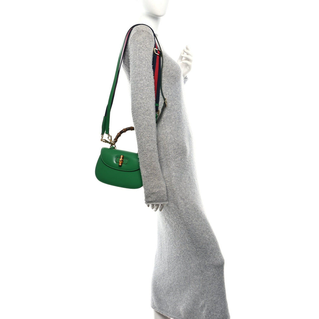 Gucci Boarded Dyana Lux Calfskin Web Small Bamboo 1947 Top Handle Bag Spring Green