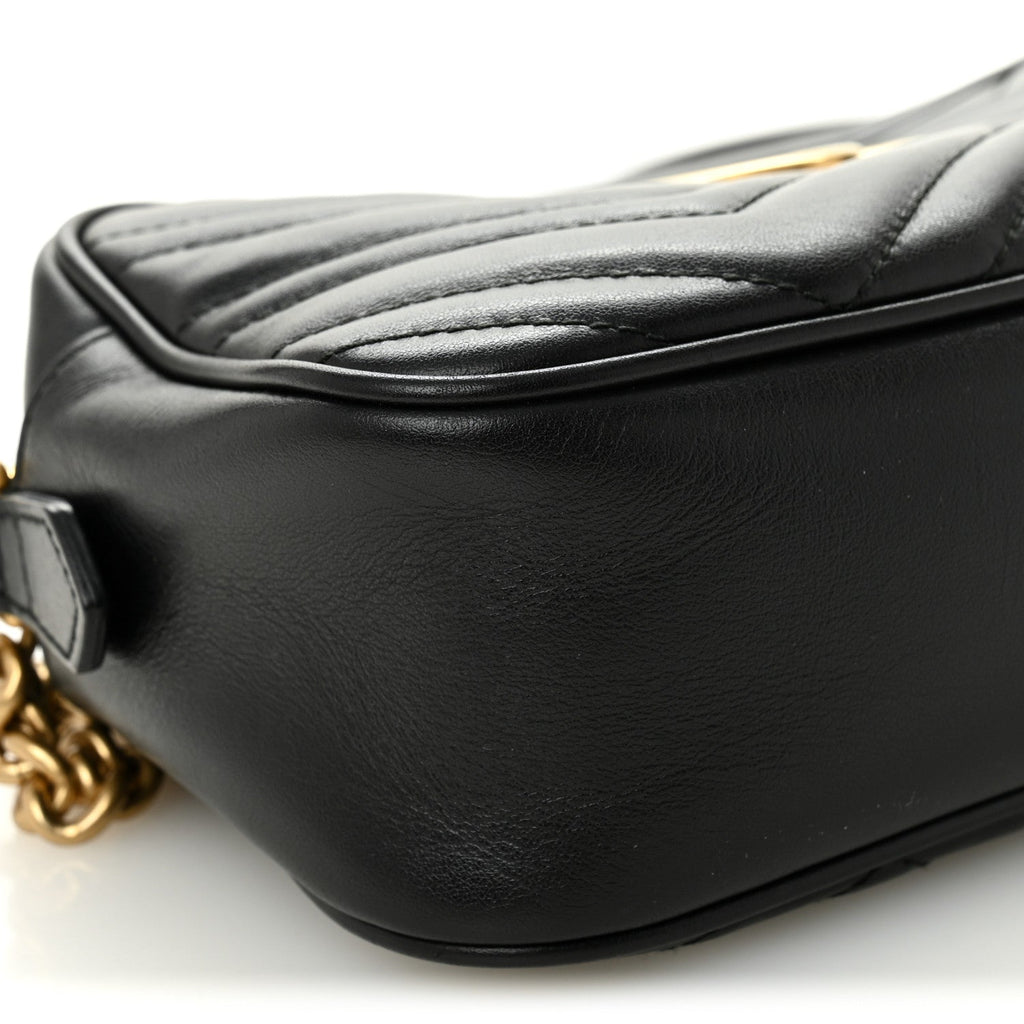 Gucci Calfskin Matelasse Small GG Marmont Chain Shoulder Bag Black
