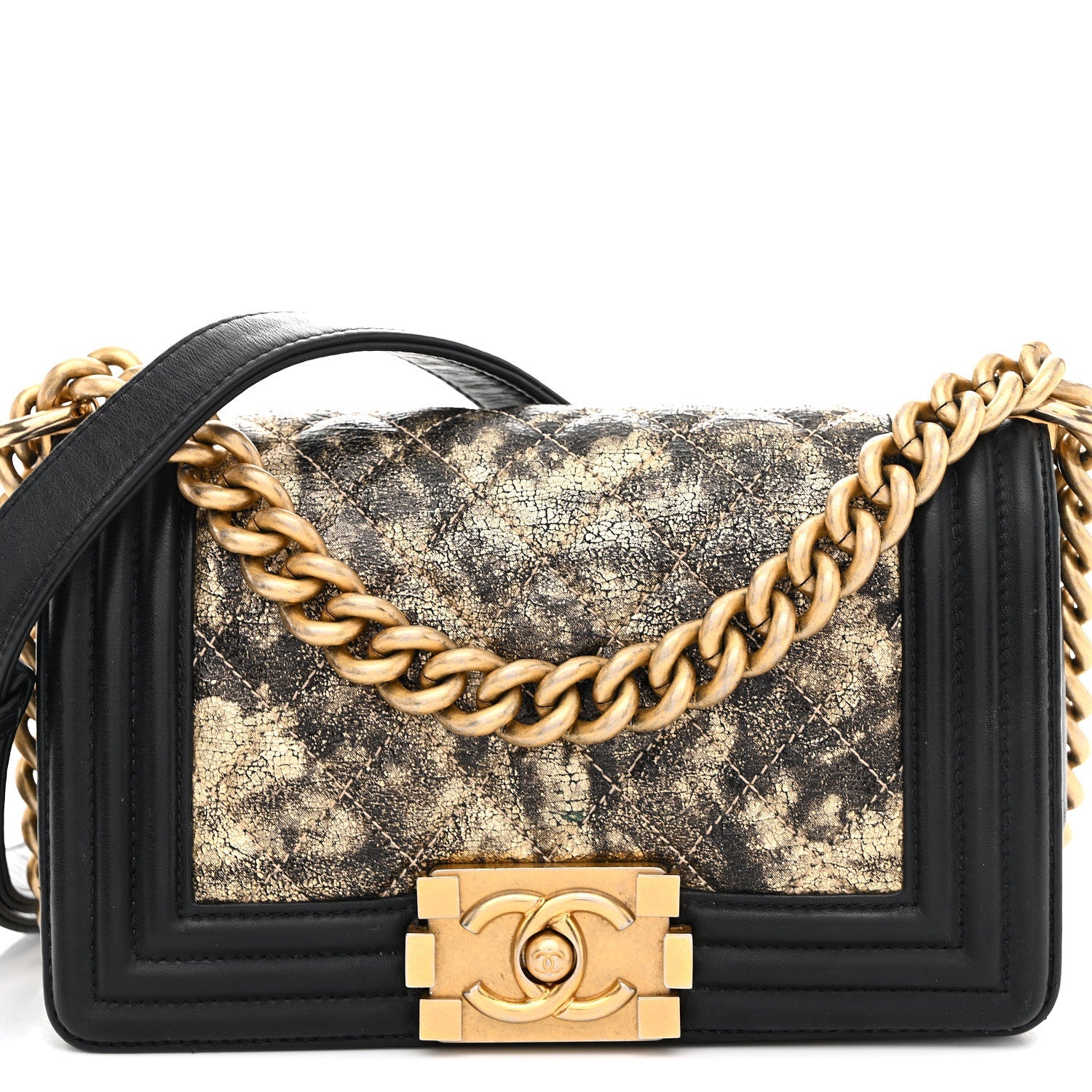 Chanel Metallic Crumpled Goatskin Small Boy Flap Black Gold