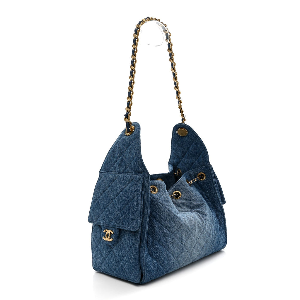 Chanel Washed Denim Quilted Small Chanel 25 Handbag Blue