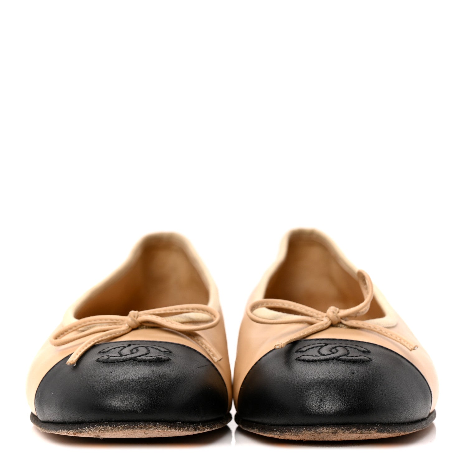 Lambskin Cap Toe CC Ballerina Flats 37 Beige Black