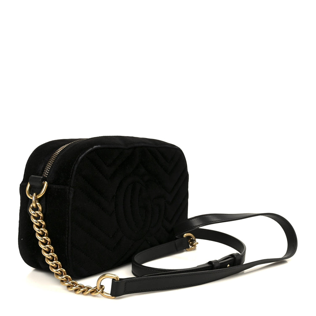 Gucci Velvet Matelasse Crystal Star Embroidered Small GG Marmont Chain Shoulder Bag Black