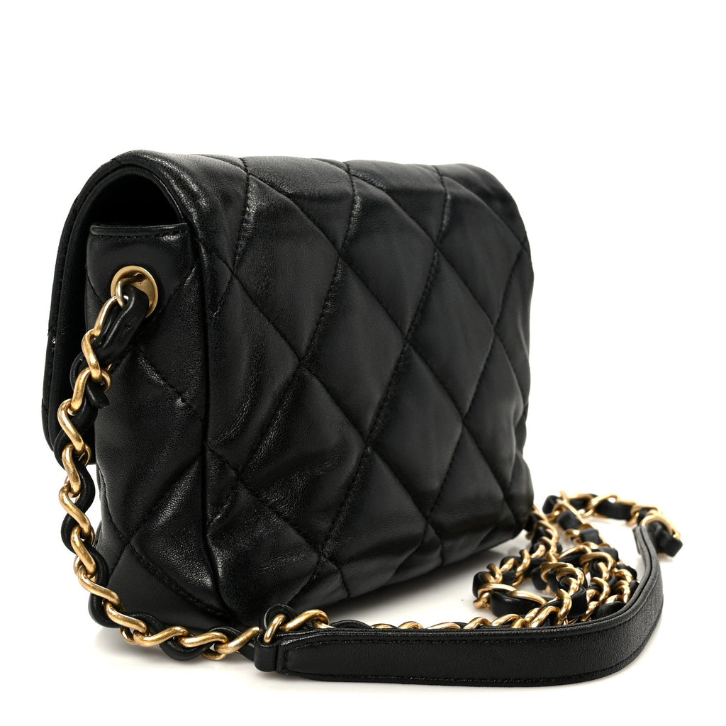 Chanel Lambskin Resin Quilted Mini Heart Square Flap Black