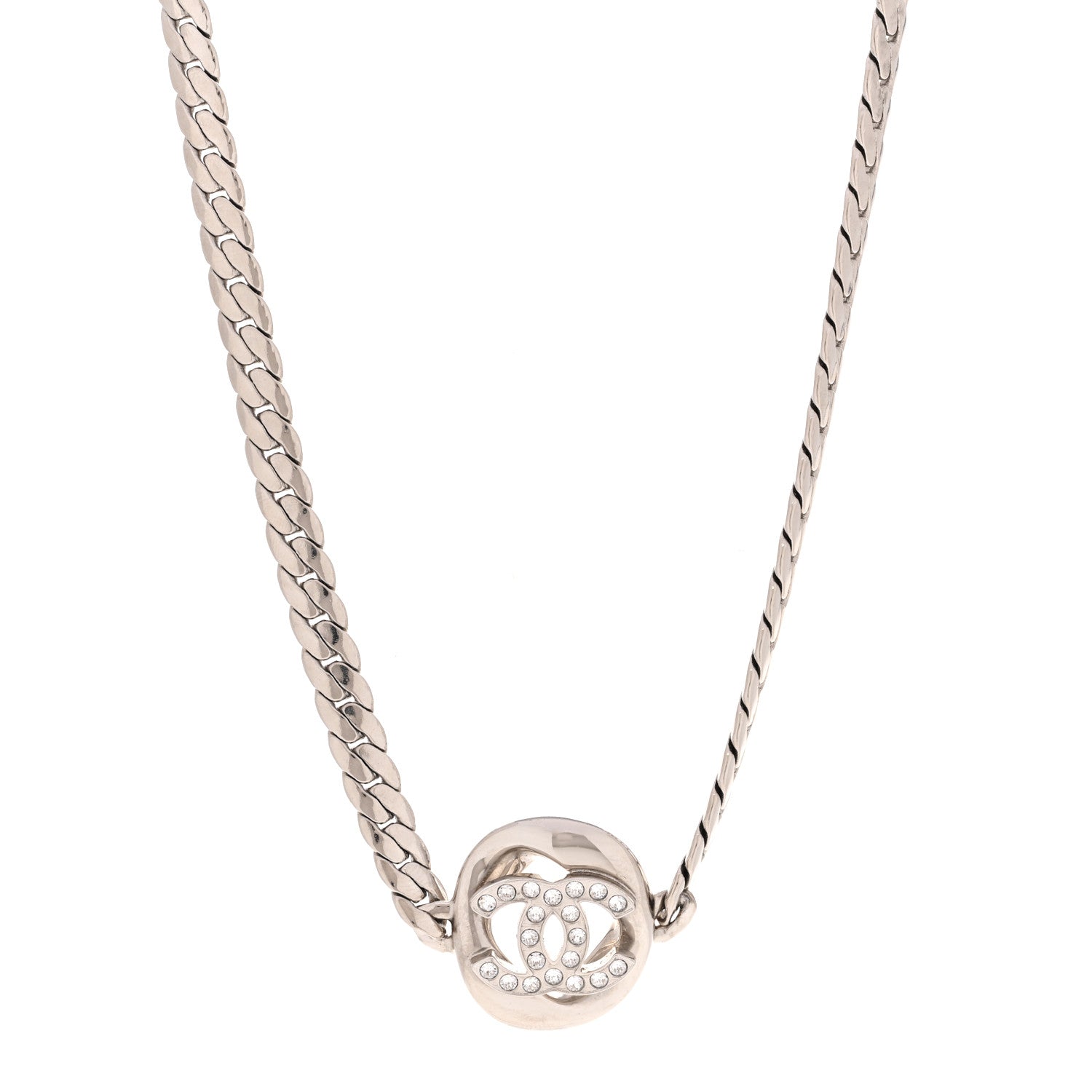 Metal Crystal CC Choker Necklace Silver