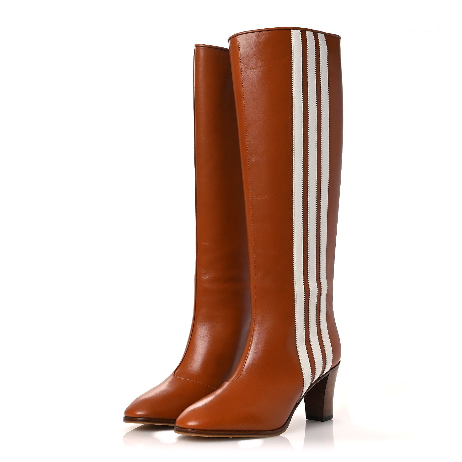 Gucci X ADIDAS Calfskin Elizabeth Knee Boots 38.5 Royal Cognac Great White
