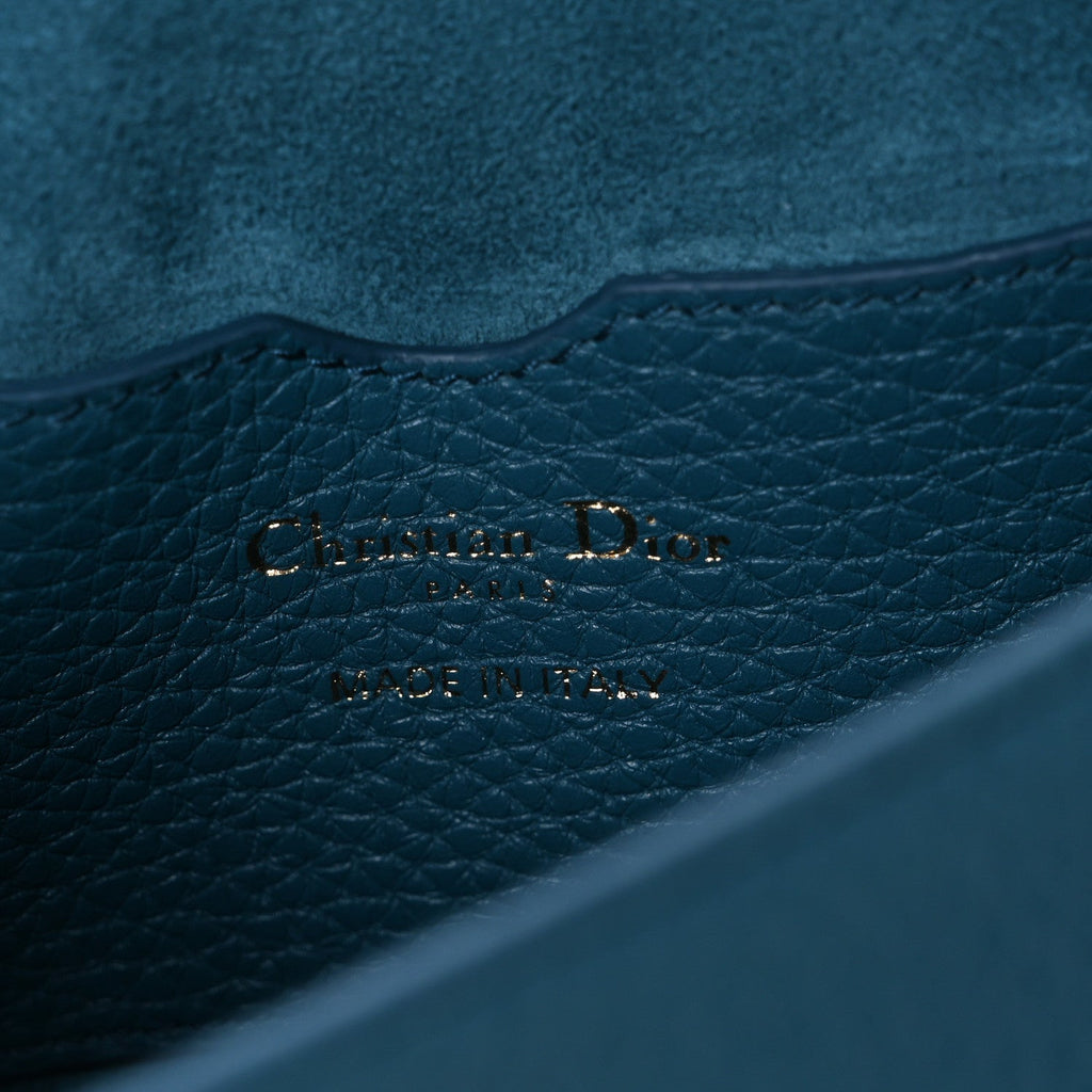 Christian Dior Grained Calfskin Medium Bobby Flap Steel Blue