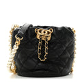 Chanel Calfskin Quilted Pearl Mini About Pearls Drawstring Bucket Bag Black