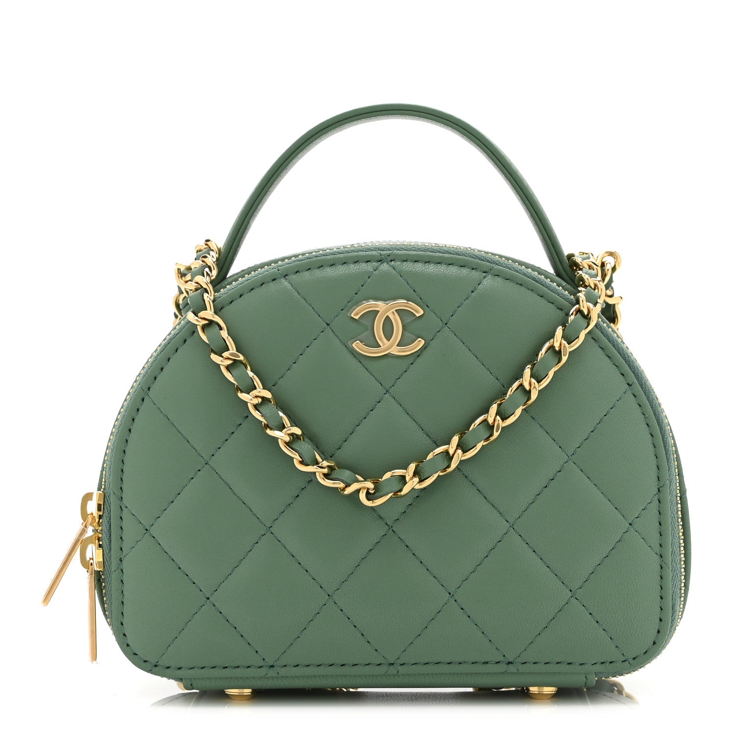 Chanel Lambskin Quilted Chic Riviera Top Handle Vanity Case Green