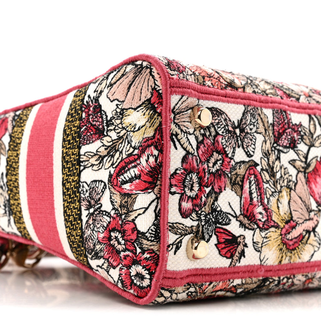 Christian Dior Canvas Embroidered Butterfly Print Medium Lady D-Lite  Multicolor