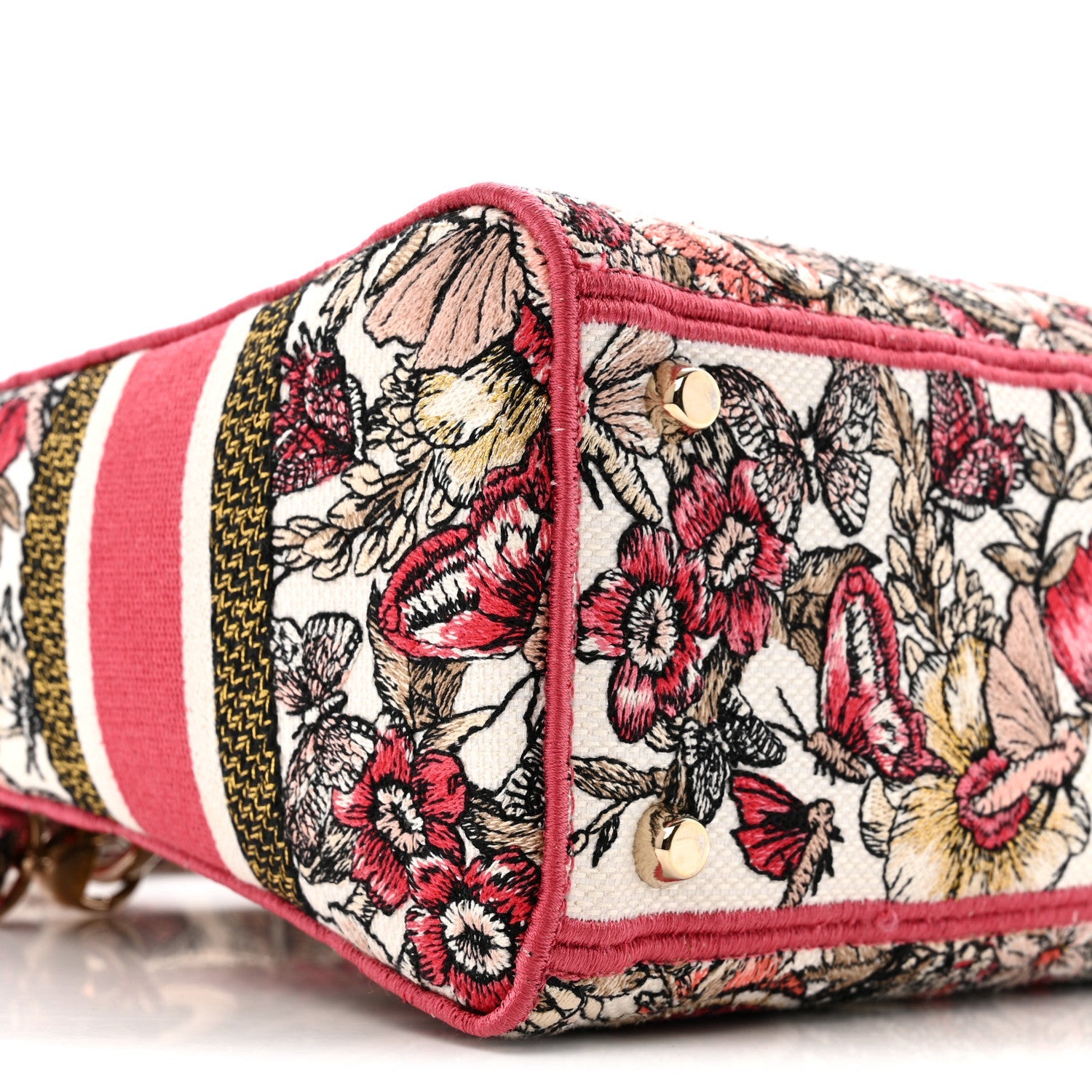 Christian Dior Canvas Embroidered Butterfly Print Medium Lady D-Lite  Multicolor