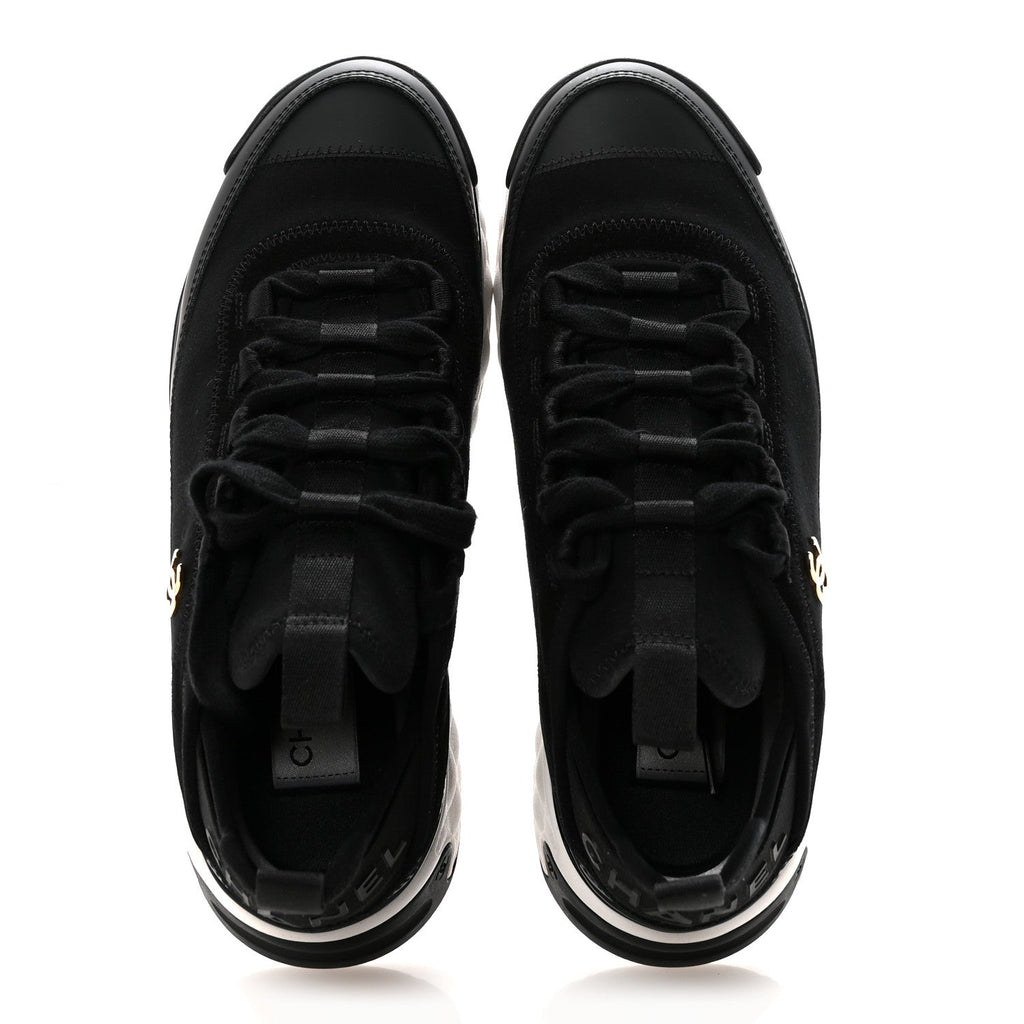 Chanel Velvet Calfskin Mixed Fibers CC Sneakers 36.5 Black