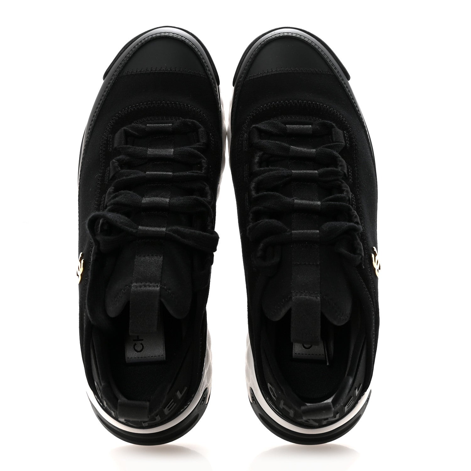 Chanel Velvet Calfskin Mixed Fibers CC Sneakers 36.5 Black