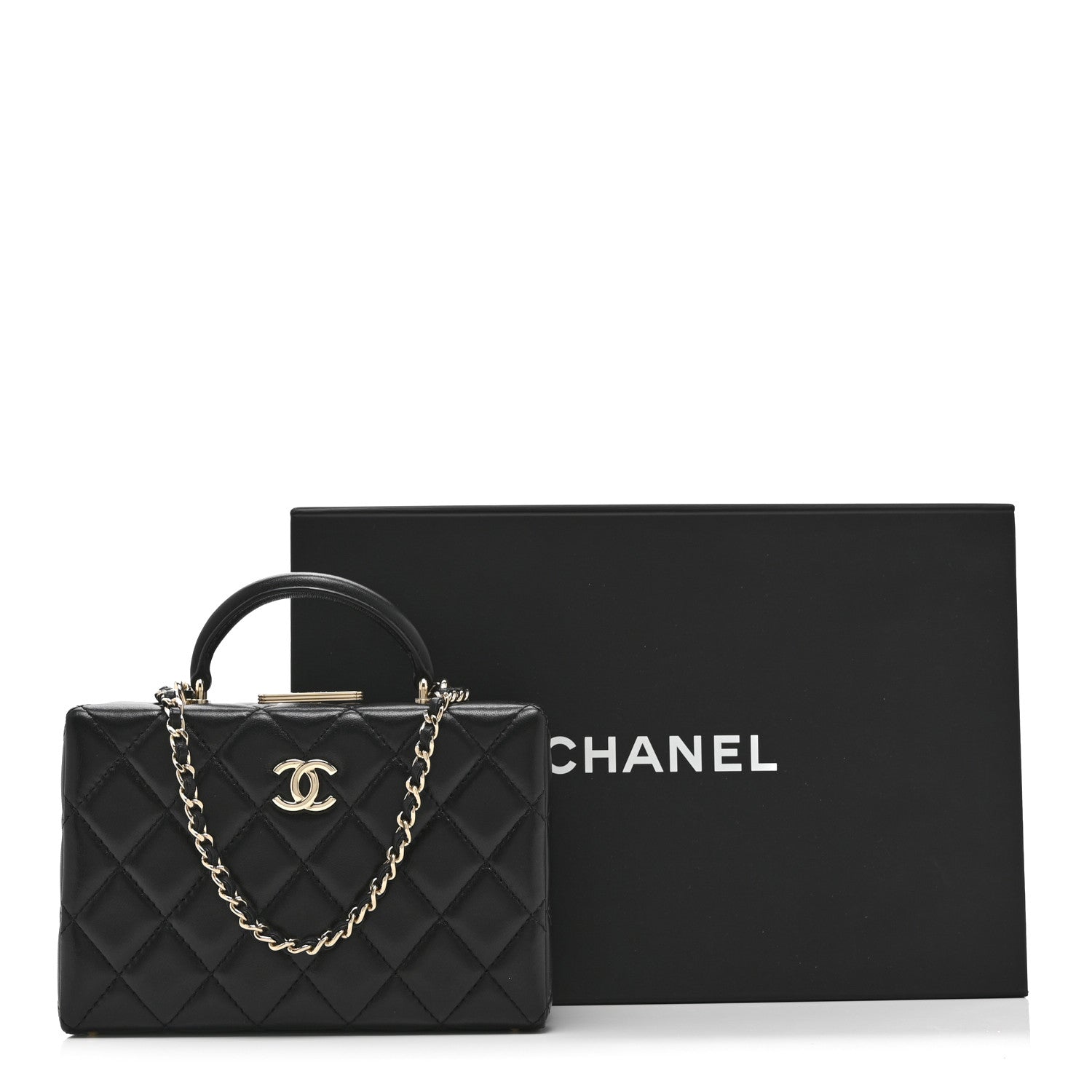 Chanel Lambskin Quilted Small CC Top Handle Box Bag Black