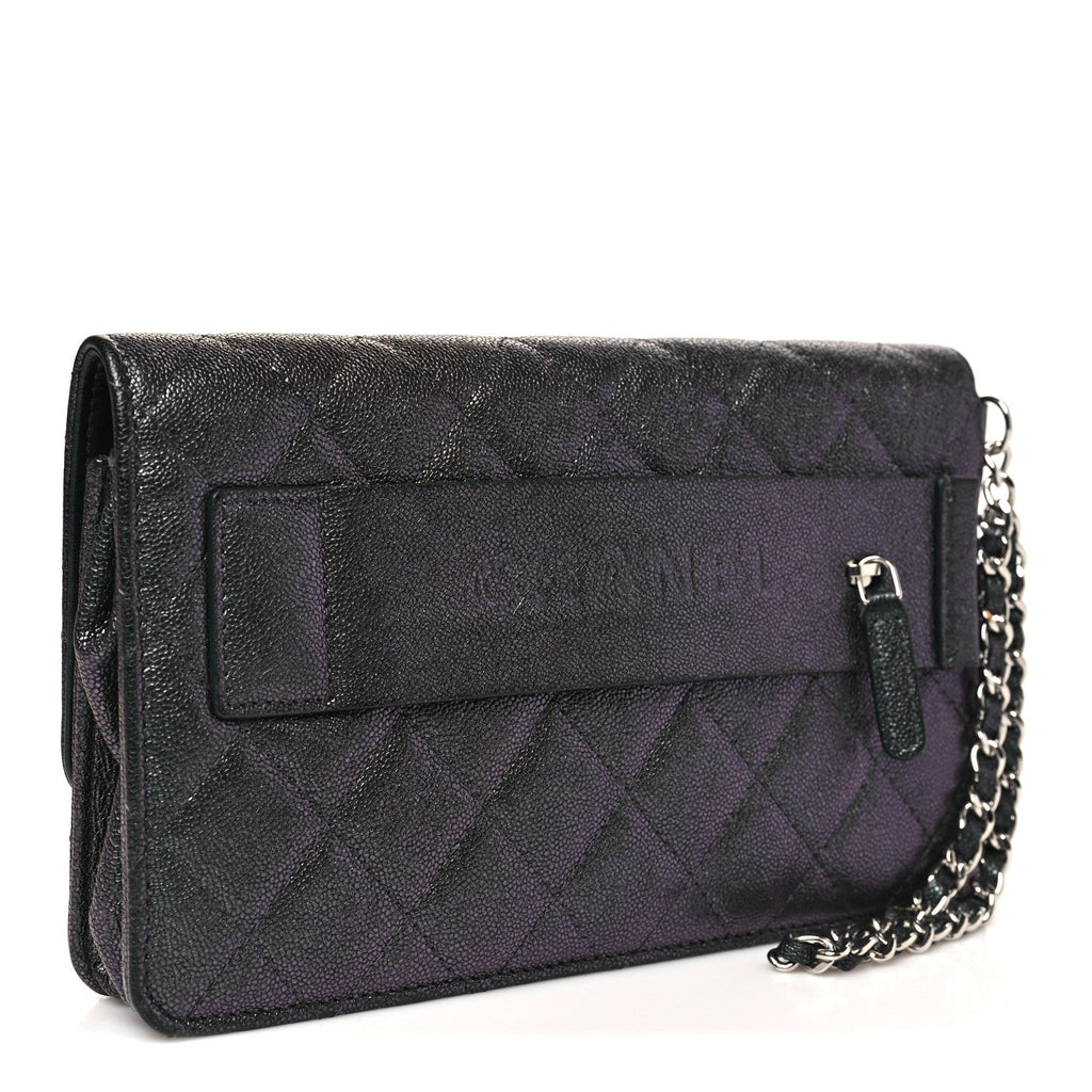 Chanel Iridescent Caviar Quilted Classic Pouch Clutch Black