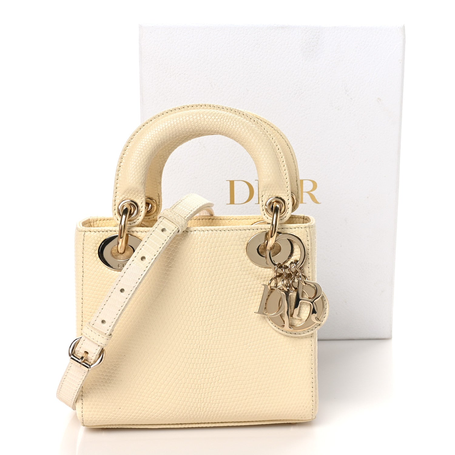 Christian Dior Lizard Mini Lady Dior White