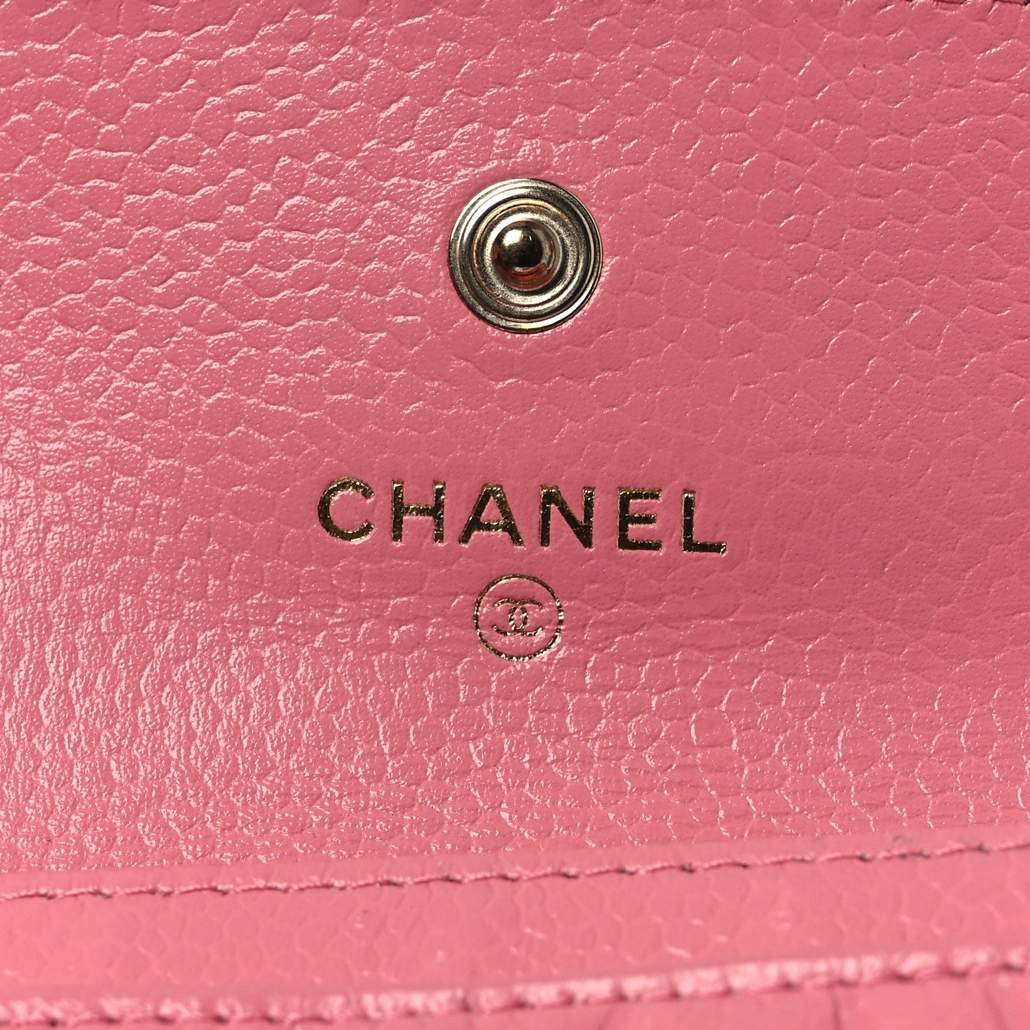 Caviar Camellia Embossed Card Holder Wallet Pink