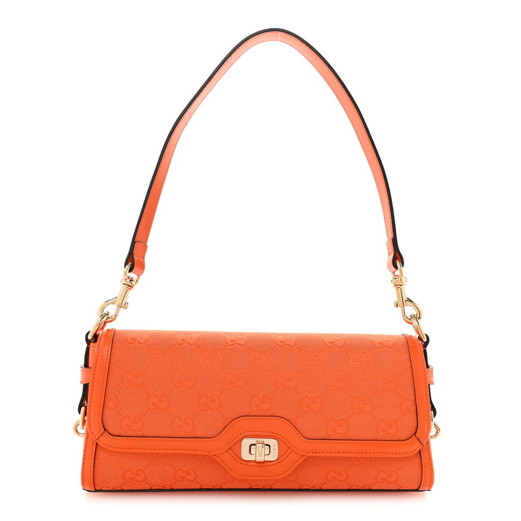 Gucci GG Monogram Textured Dollar Calfskin Small Luce Shoulder Bag Orange