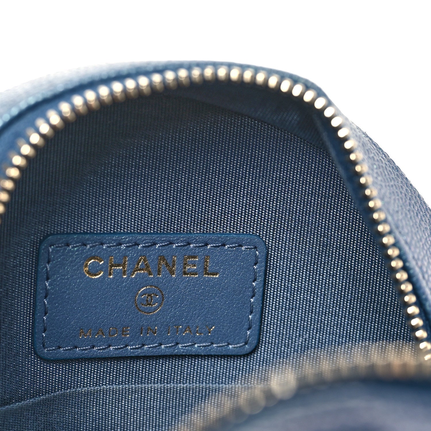 Chanel Iridescent Caviar Quilted Round Clutch With Chain Blue
