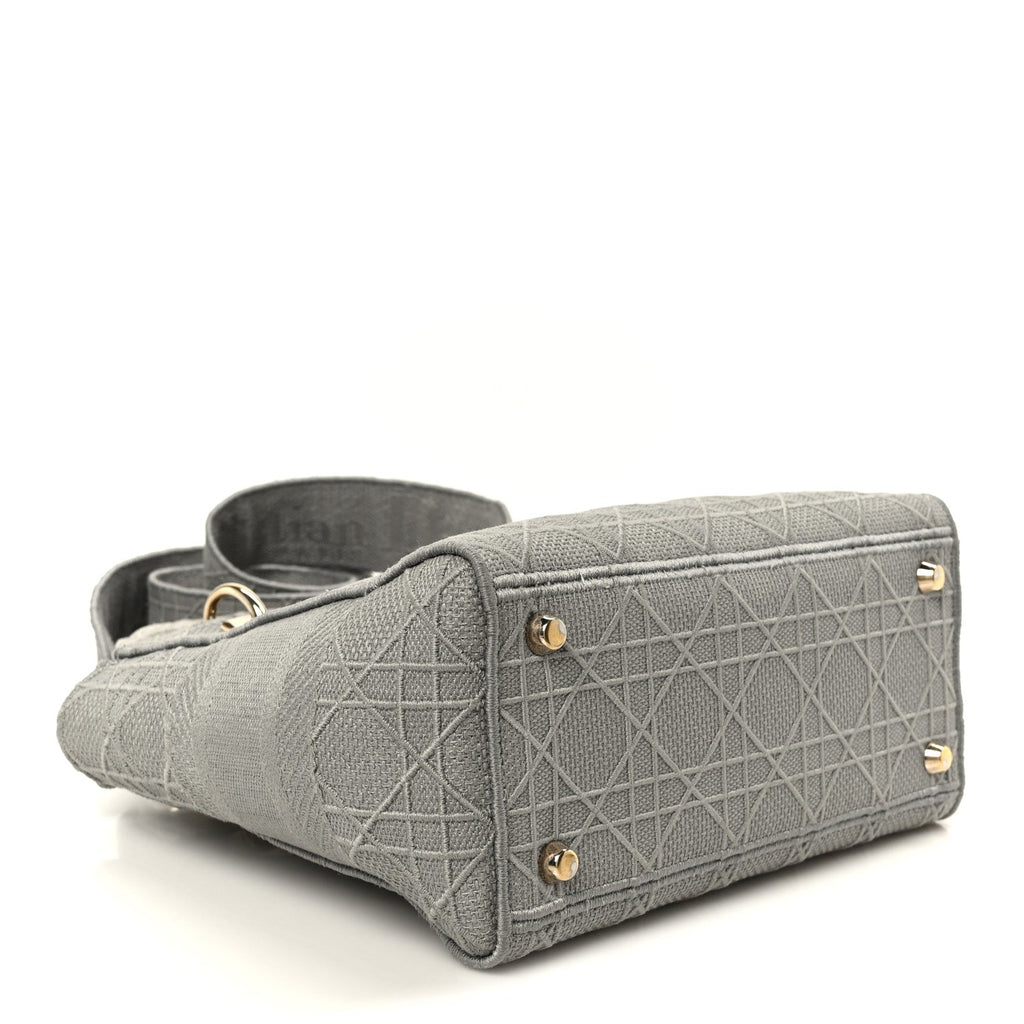 Christian Dior Canvas Embroidered Cannage Medium Lady D-Lite Gray