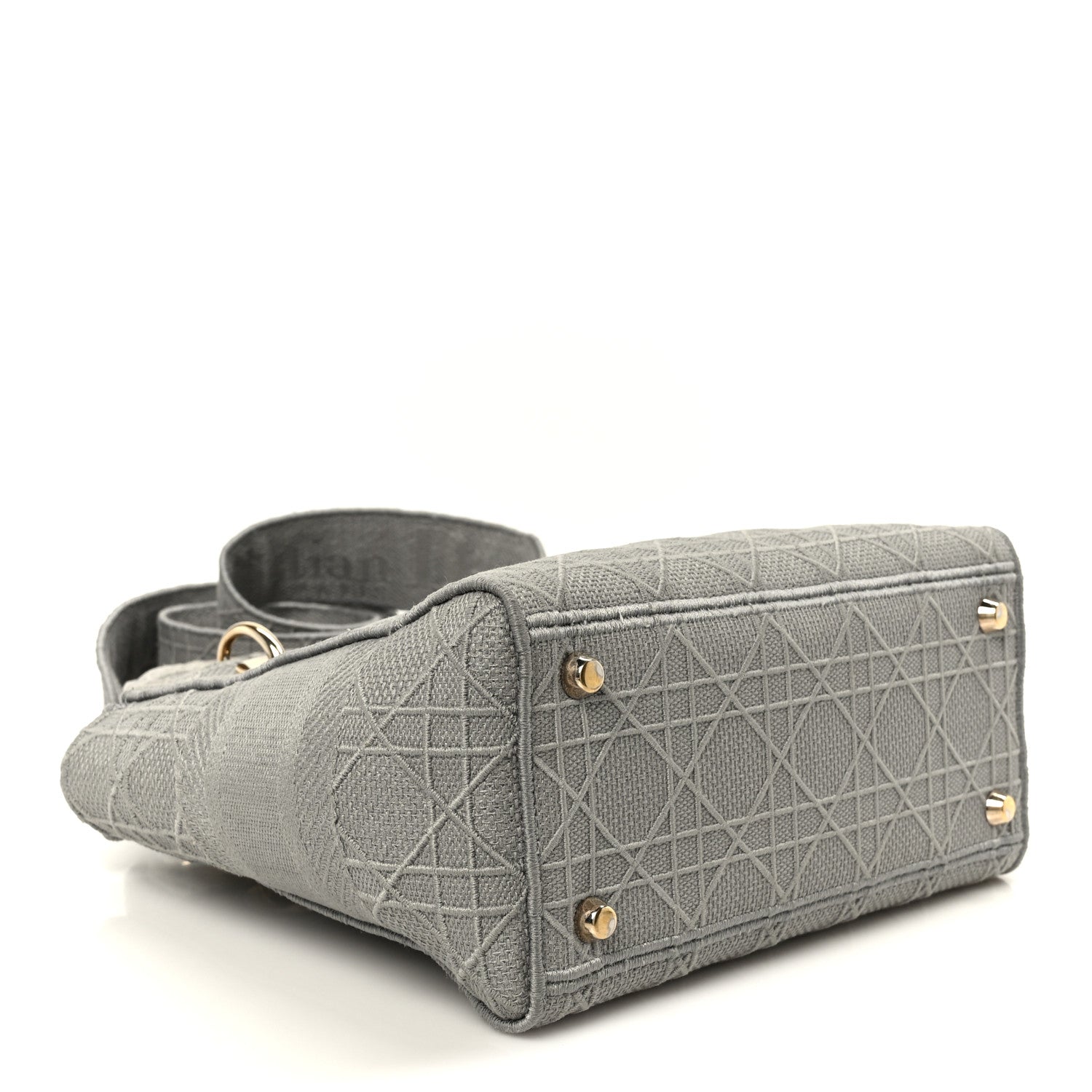 Christian Dior Canvas Embroidered Cannage Medium Lady D-Lite Gray