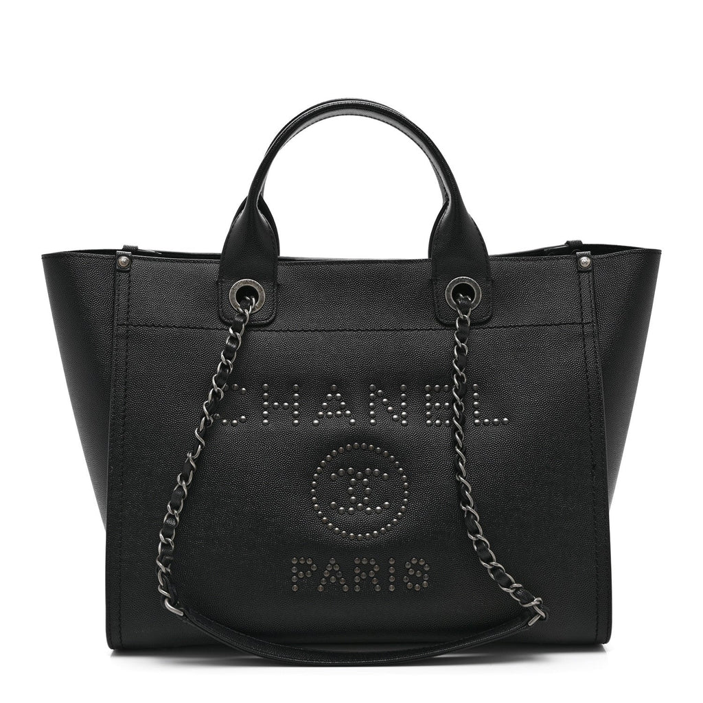Chanel Caviar Small Studded Deauville Tote Black