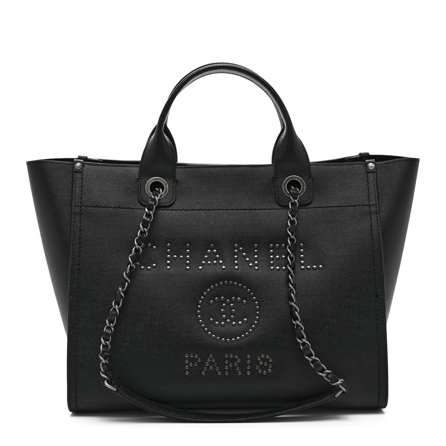 Chanel Caviar Small Studded Deauville Tote Black