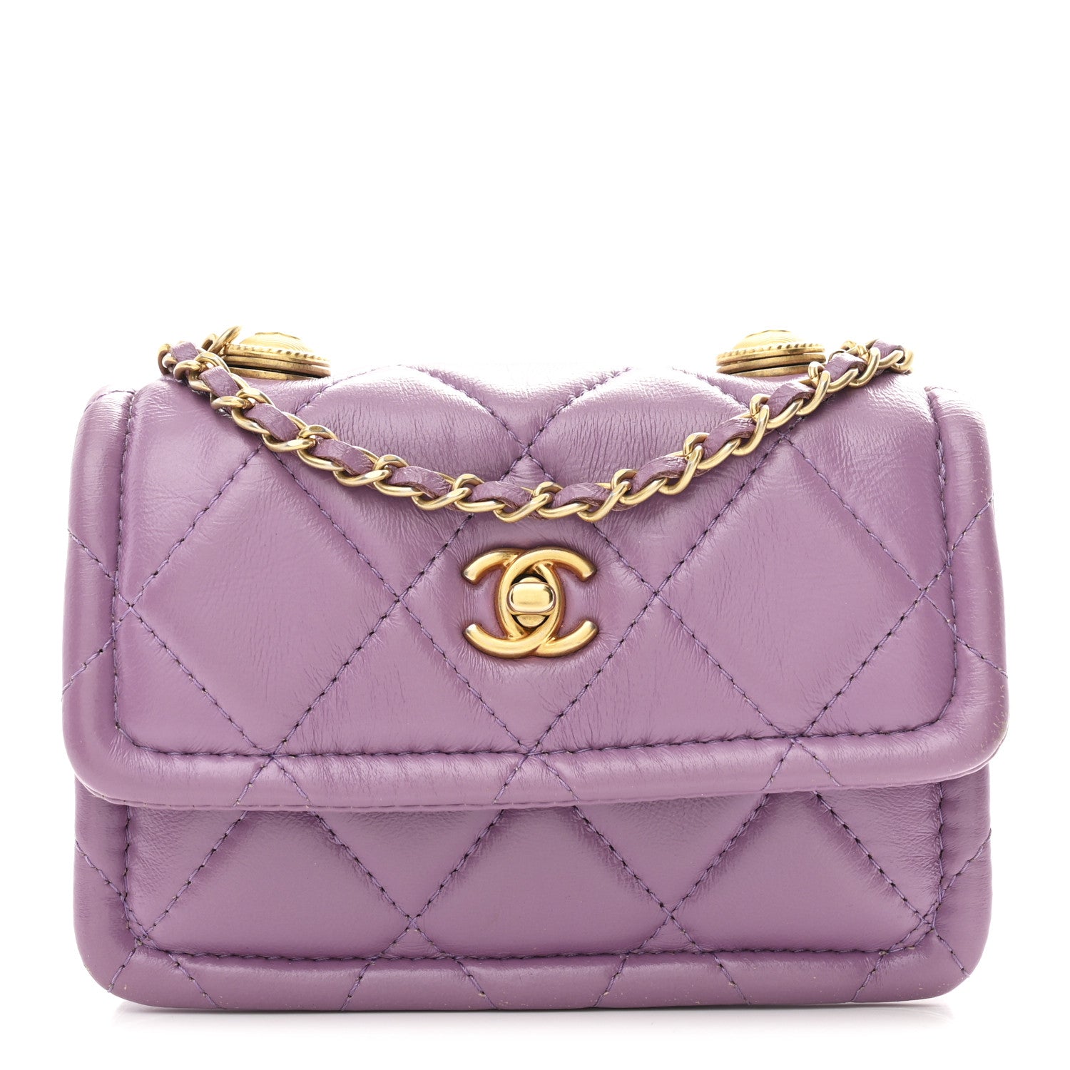 Chanel Shiny Lambskin Quilted Extra Mini Flap Purple