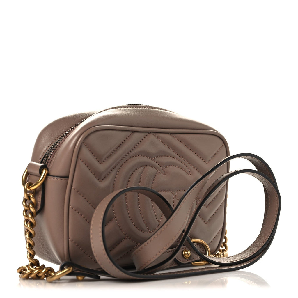 Gucci Calfskin Matelasse Mini GG Marmont Chain Shoulder Bag Porcelain Rose