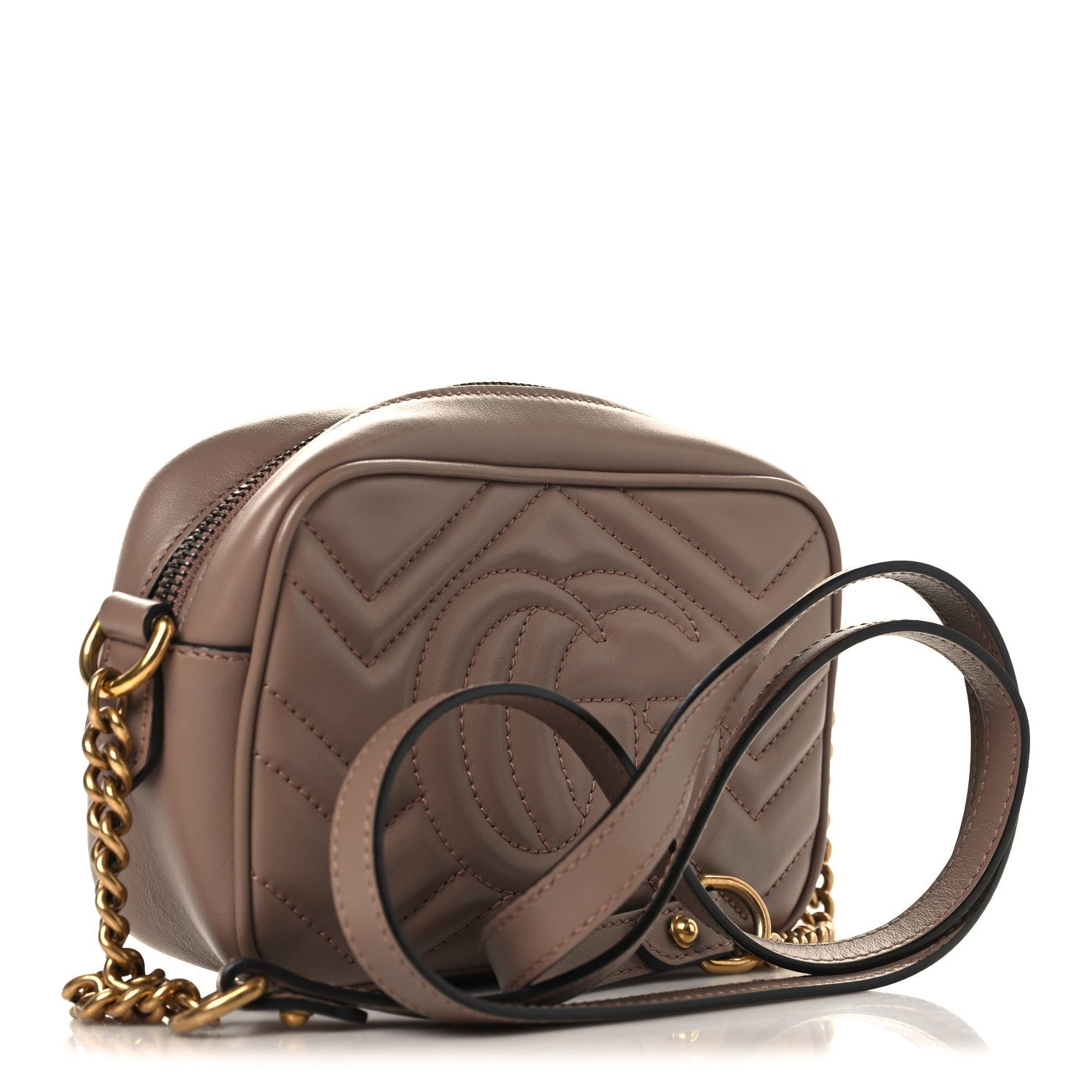 Gucci Calfskin Matelasse Mini GG Marmont Chain Shoulder Bag Porcelain Rose