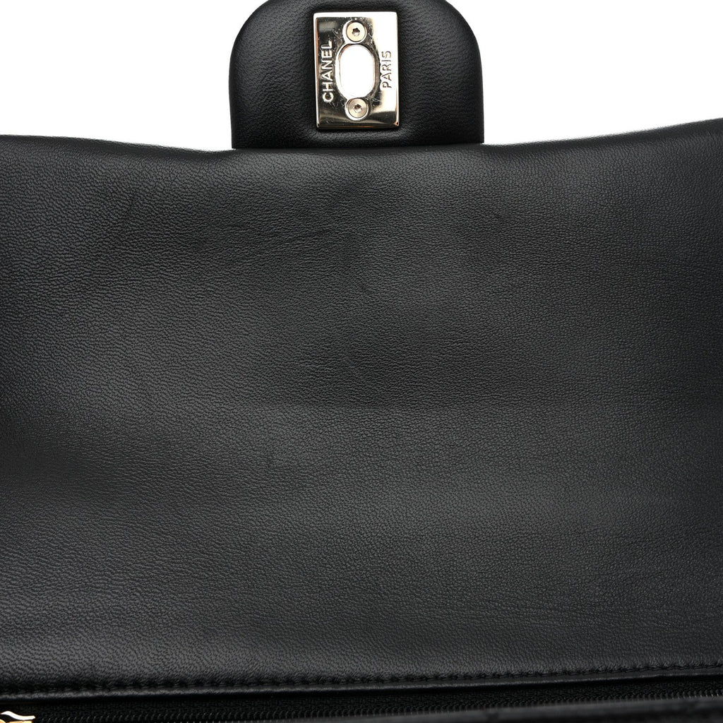 Chanel Lambskin Quilted Mini Top Handle Rectangular Flap Black