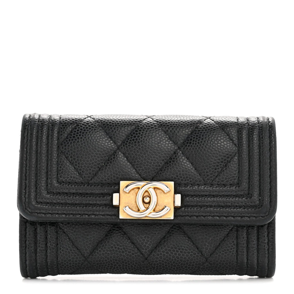 Caviar Quilted Boy Flap Card Holder Black