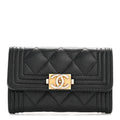 Caviar Quilted Boy Flap Card Holder Black