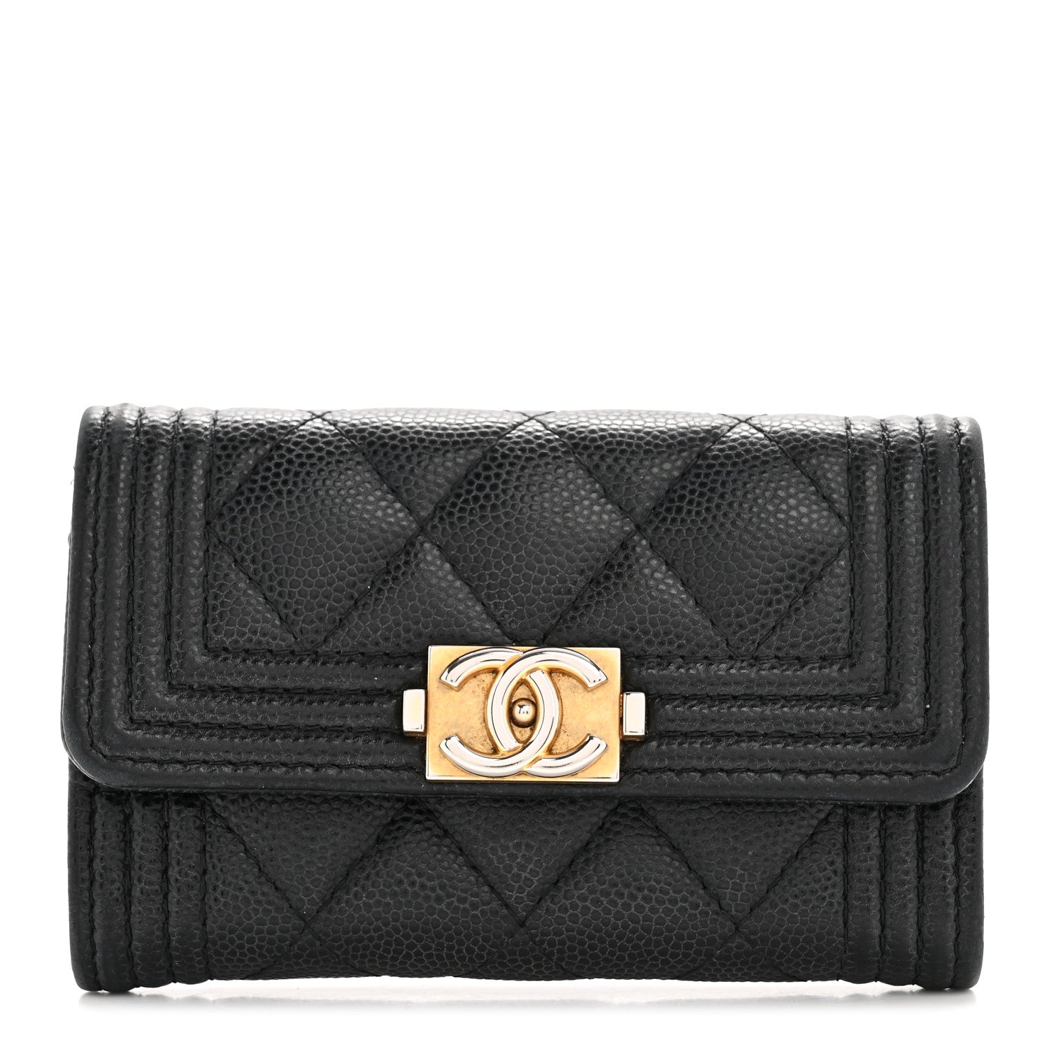 Caviar Quilted Boy Flap Card Holder Black