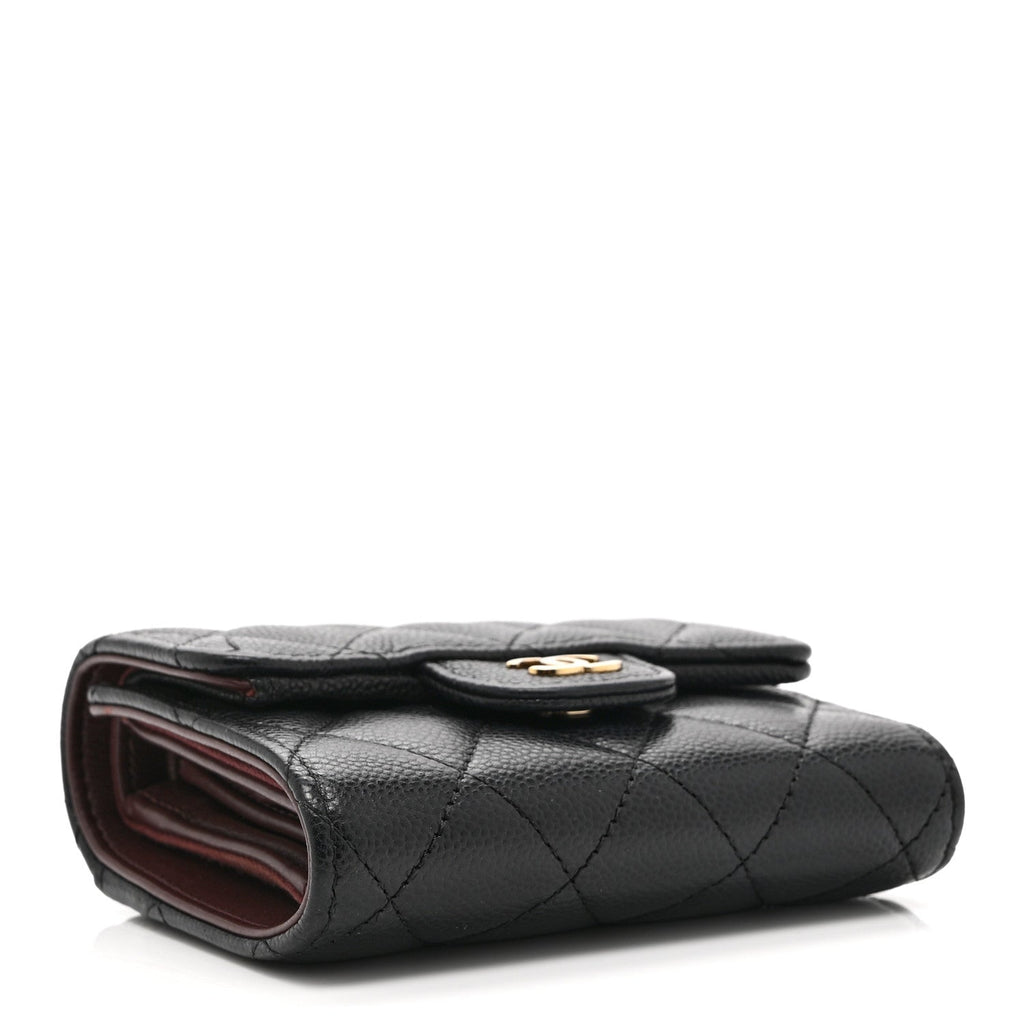 Caviar Quilted Compact Flap Wallet Black