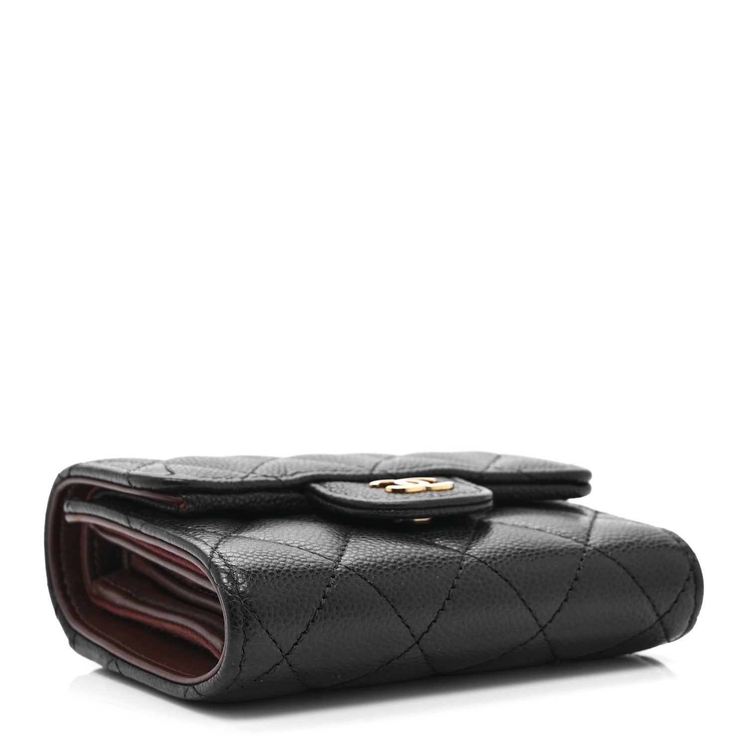 Caviar Quilted Compact Flap Wallet Black
