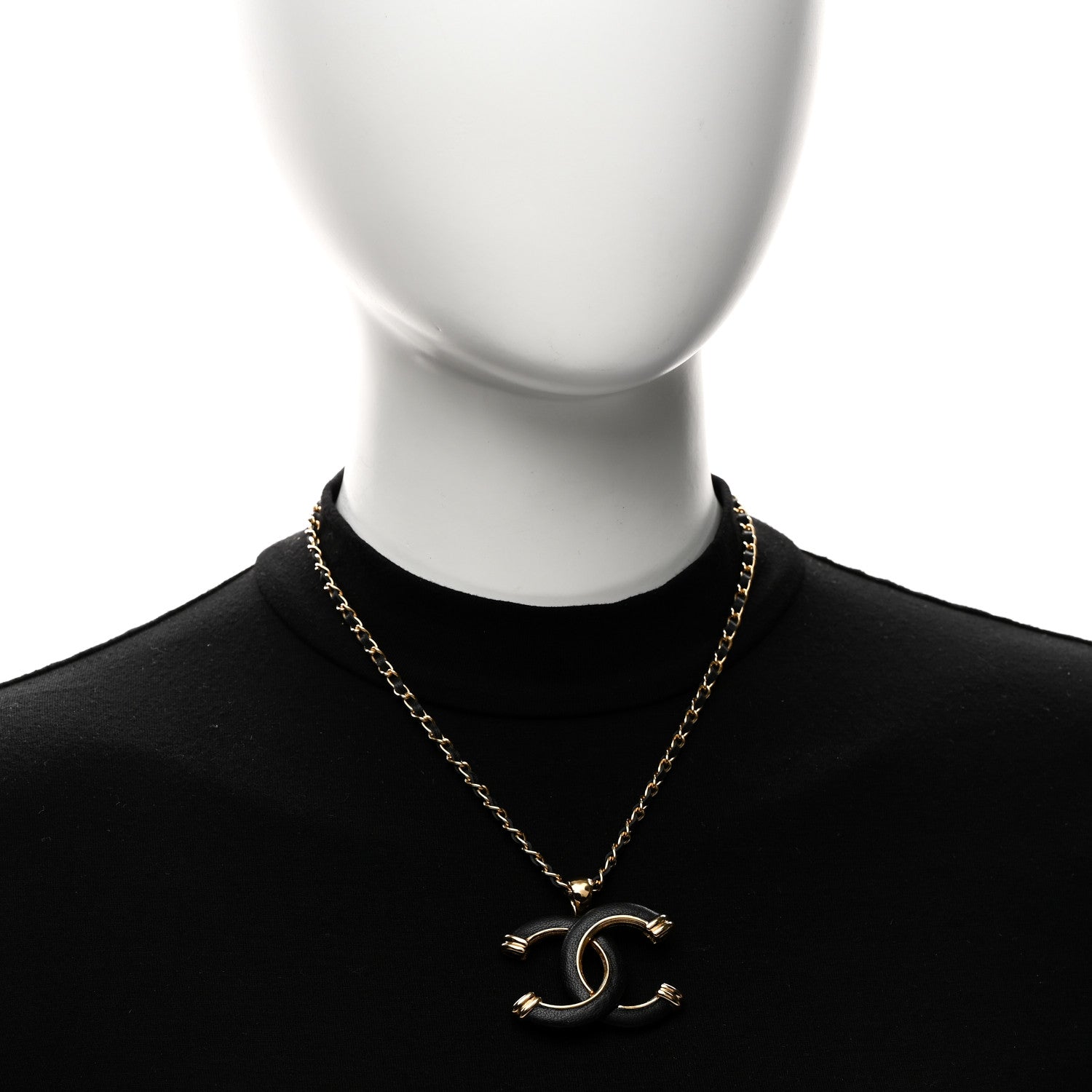 Metal Lambskin Chain CC Necklace Black Gold