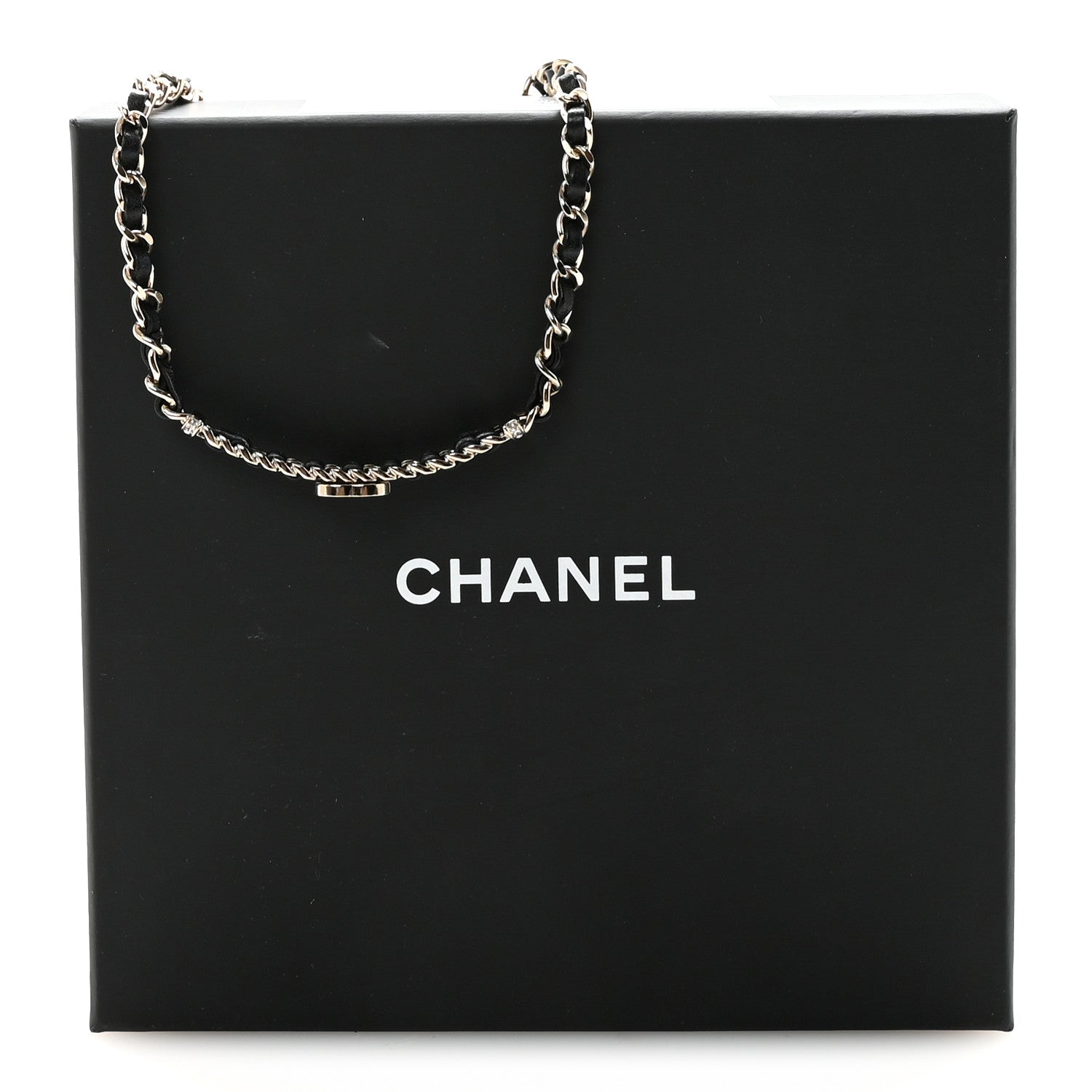 Metal Lambskin Crystal CC Choker Necklace Black Gold