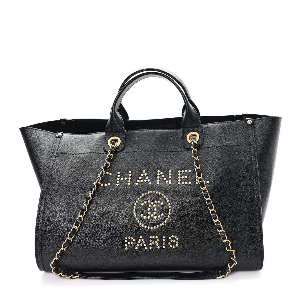 Chanel Caviar Medium Studded Deauville Tote Black