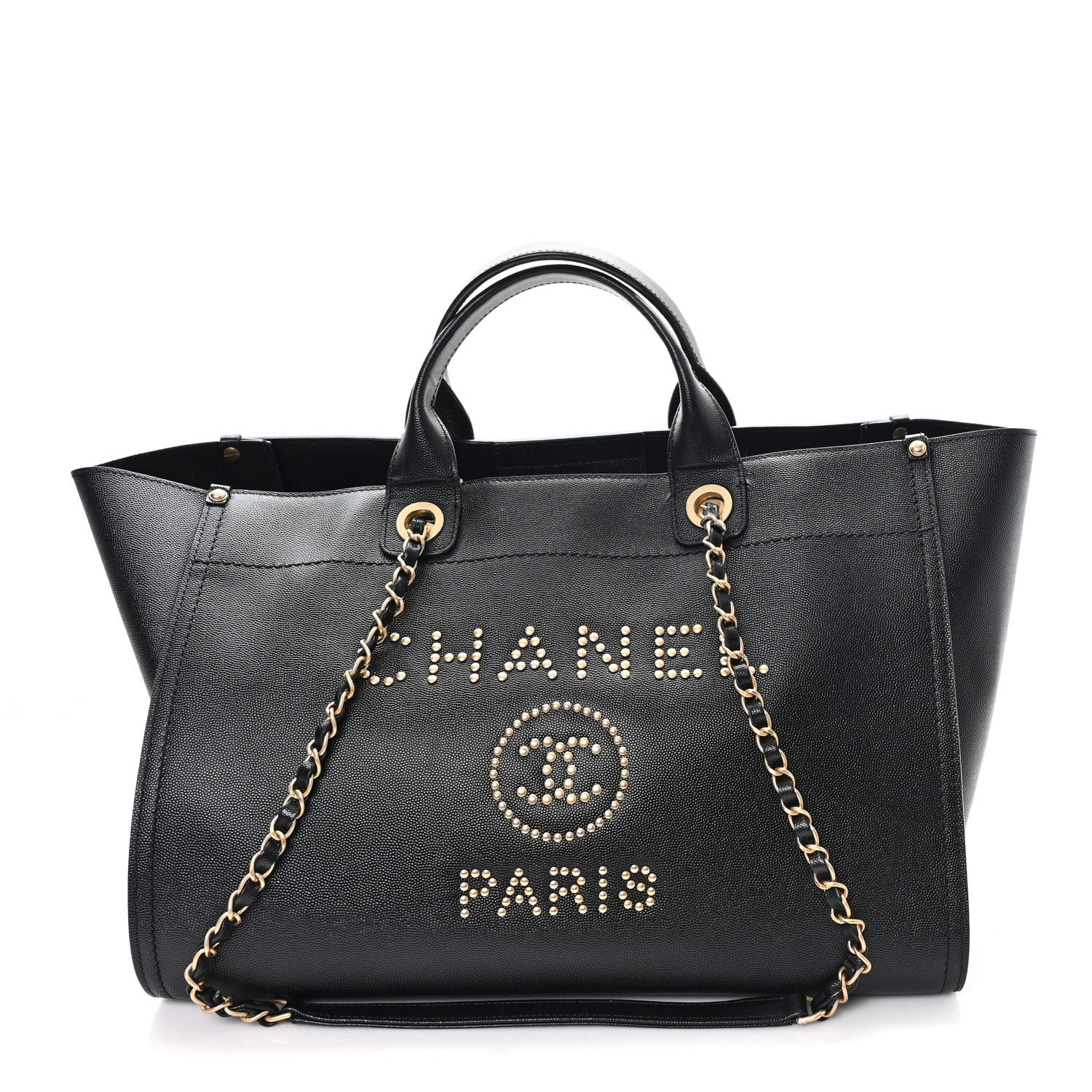 Chanel Caviar Medium Studded Deauville Tote Black