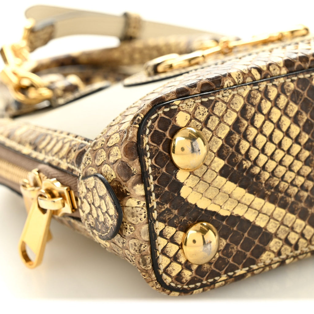 Gucci Snakeskin Boarded Plutone Calfskin Mini Horsebit 1955 Top Handle Bag White Multicolor