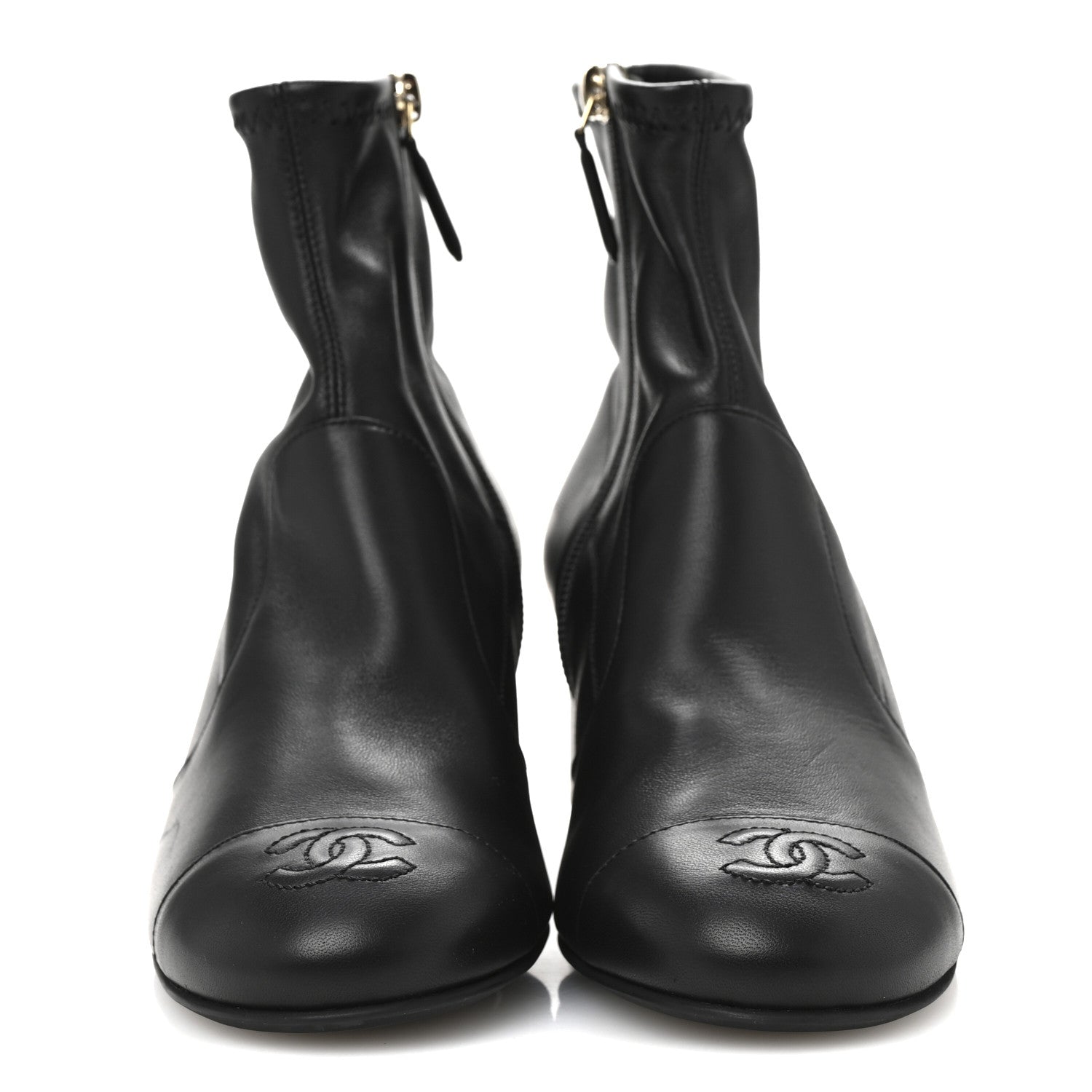 Chanel Stretch Lambskin Cap Toe CC Uniform Short Boots 37.5 Black