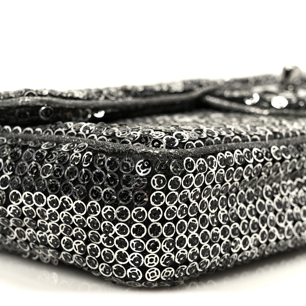 Chanel Sequin East West Flap Dark Silver
