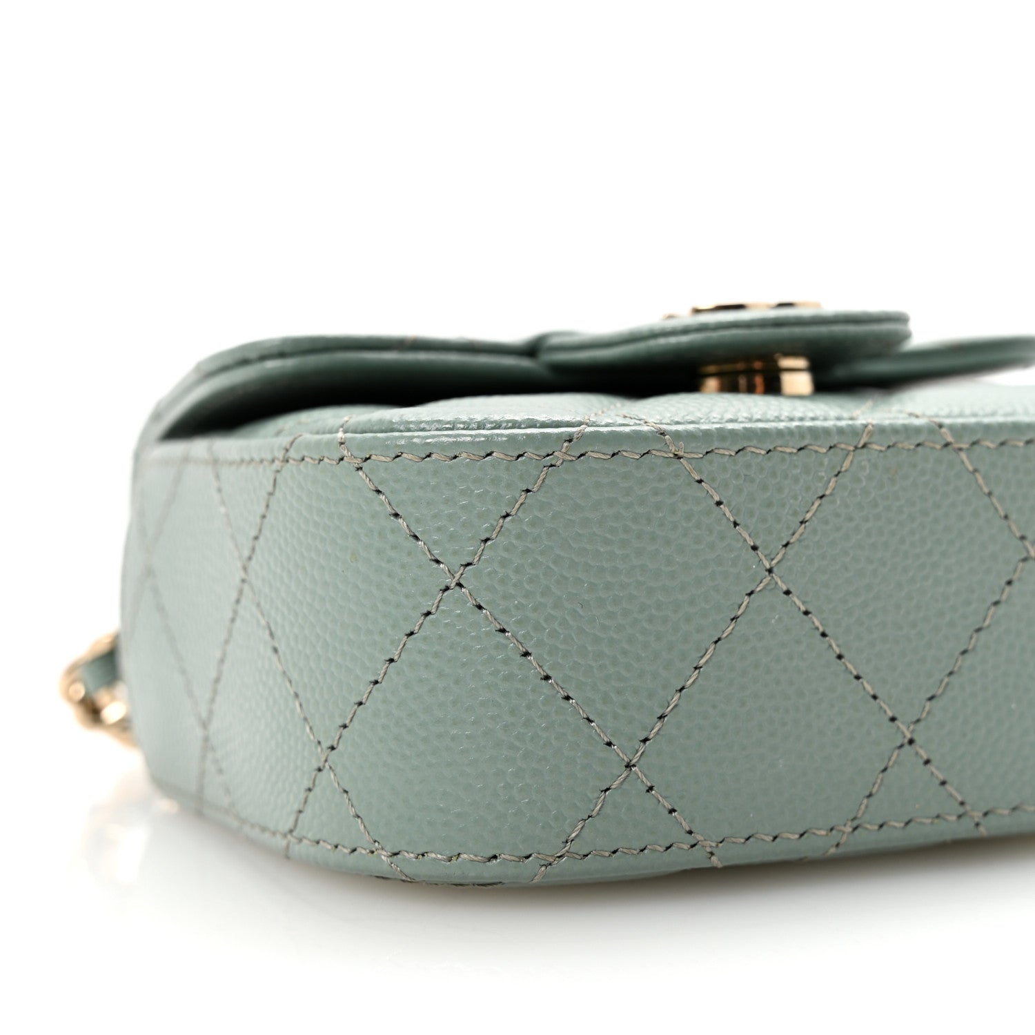 Chanel Caviar Quilted Mini Clutch With Chain Light Green