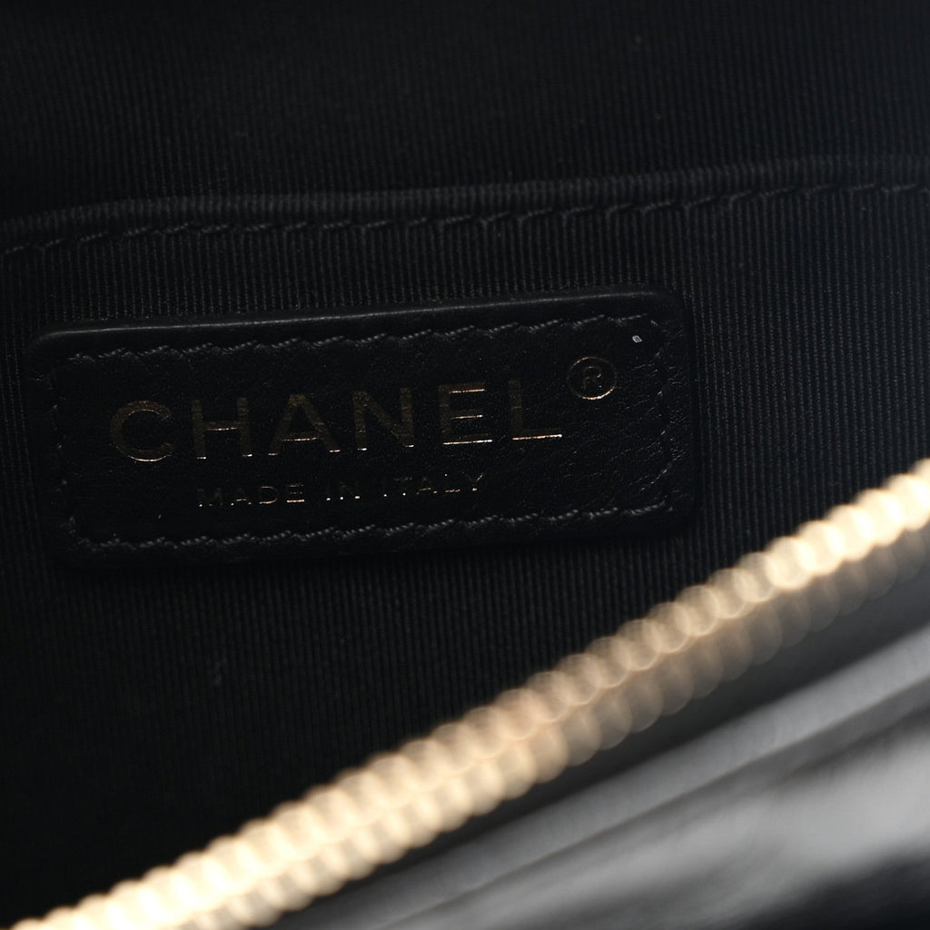 Chanel Crumpled Glazed Lambskin Quilted Waist Bag Fanny Pack Black