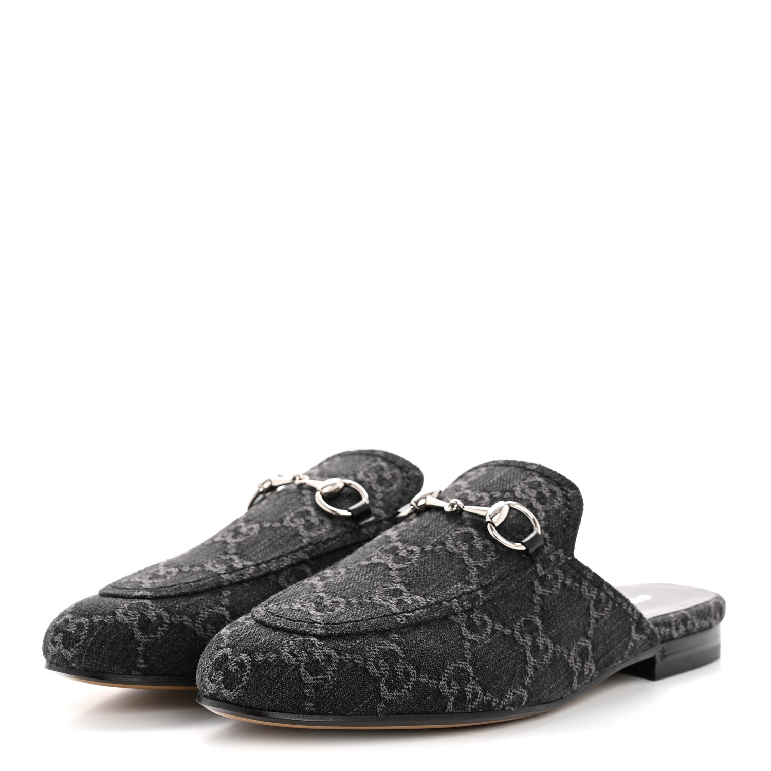 Gucci New Denim GG Malaga Kid Womens Princetown Slippers 36 Grey Black