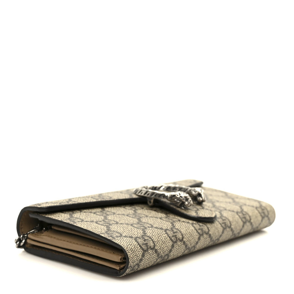 Gucci GG Supreme Monogram Dionysus Chain Clutch Wallet Beige Taupe