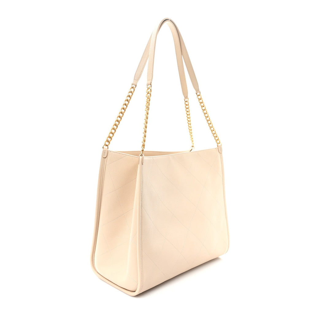 Chanel Caviar Stitched Pocket CC Large Tote Light Beige