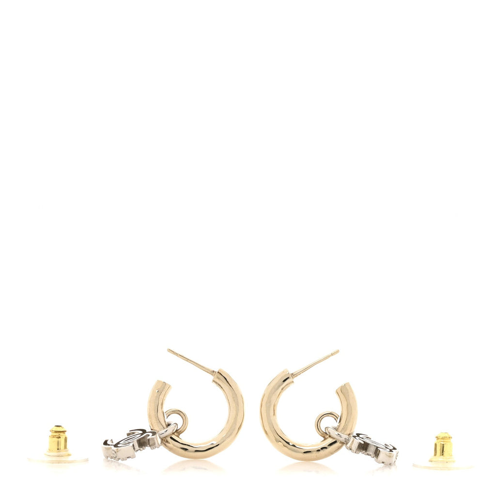 Metal Crystal CC Hoop Drop Earrings Gold