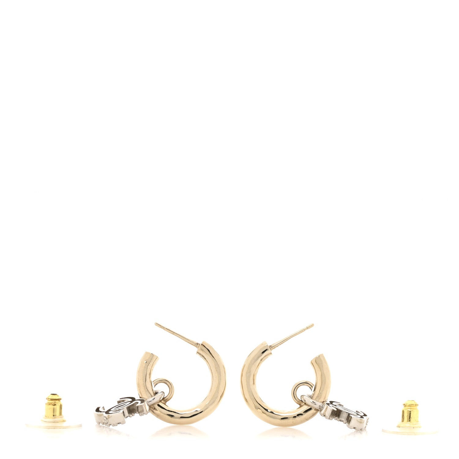 Metal Crystal CC Hoop Drop Earrings Gold